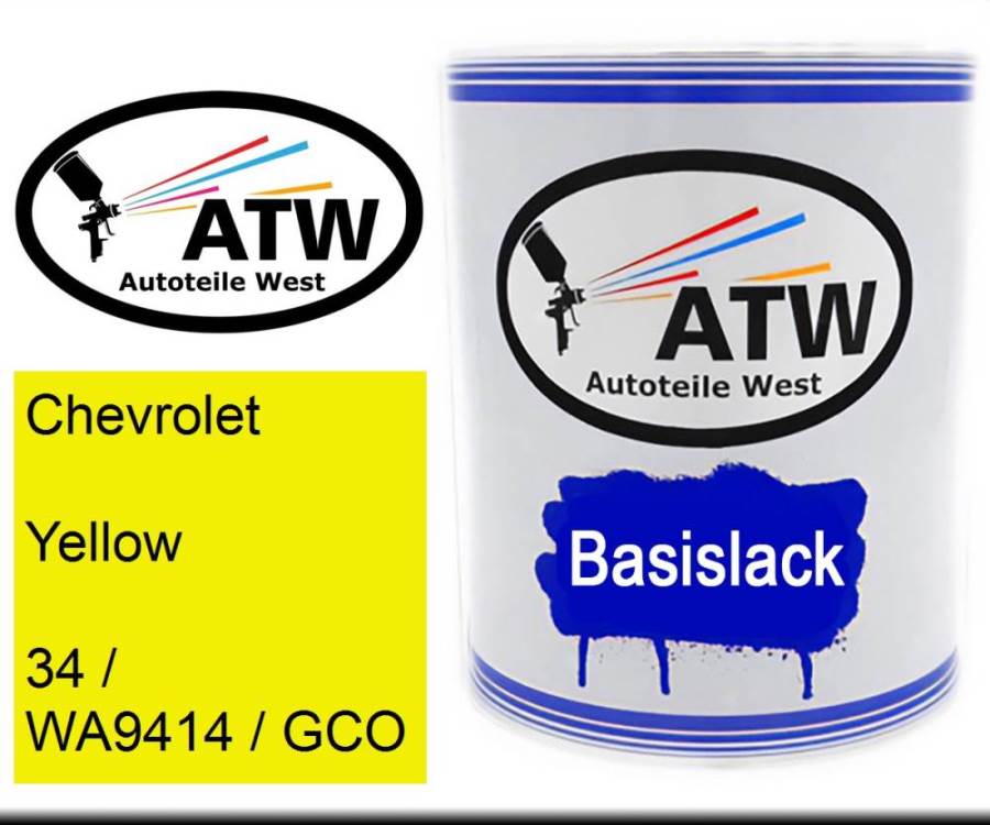 Chevrolet, Yellow, 34 / WA9414 / GCO: 1L Lackdose, von ATW Autoteile West.